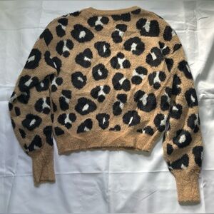 Lovecrazy Sweater Women’s Small Leopard Print Brown Beige Girly Maximalist